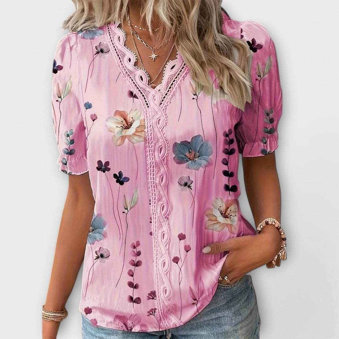 Emily - Fashionable Blouse with Pointed Neckline