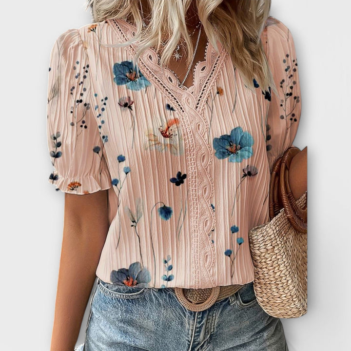 Emily - Fashionable Blouse with Pointed Neckline