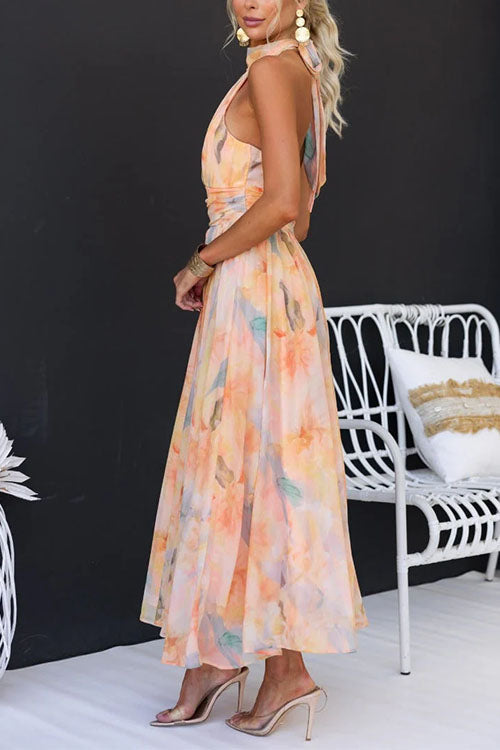 Ava™ | Floral Halter Maxi Dress