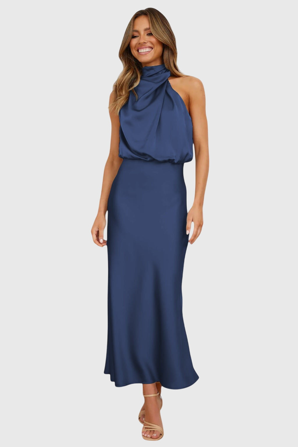 AVA | GLAMOROUS SATIN HALTER DRESS
